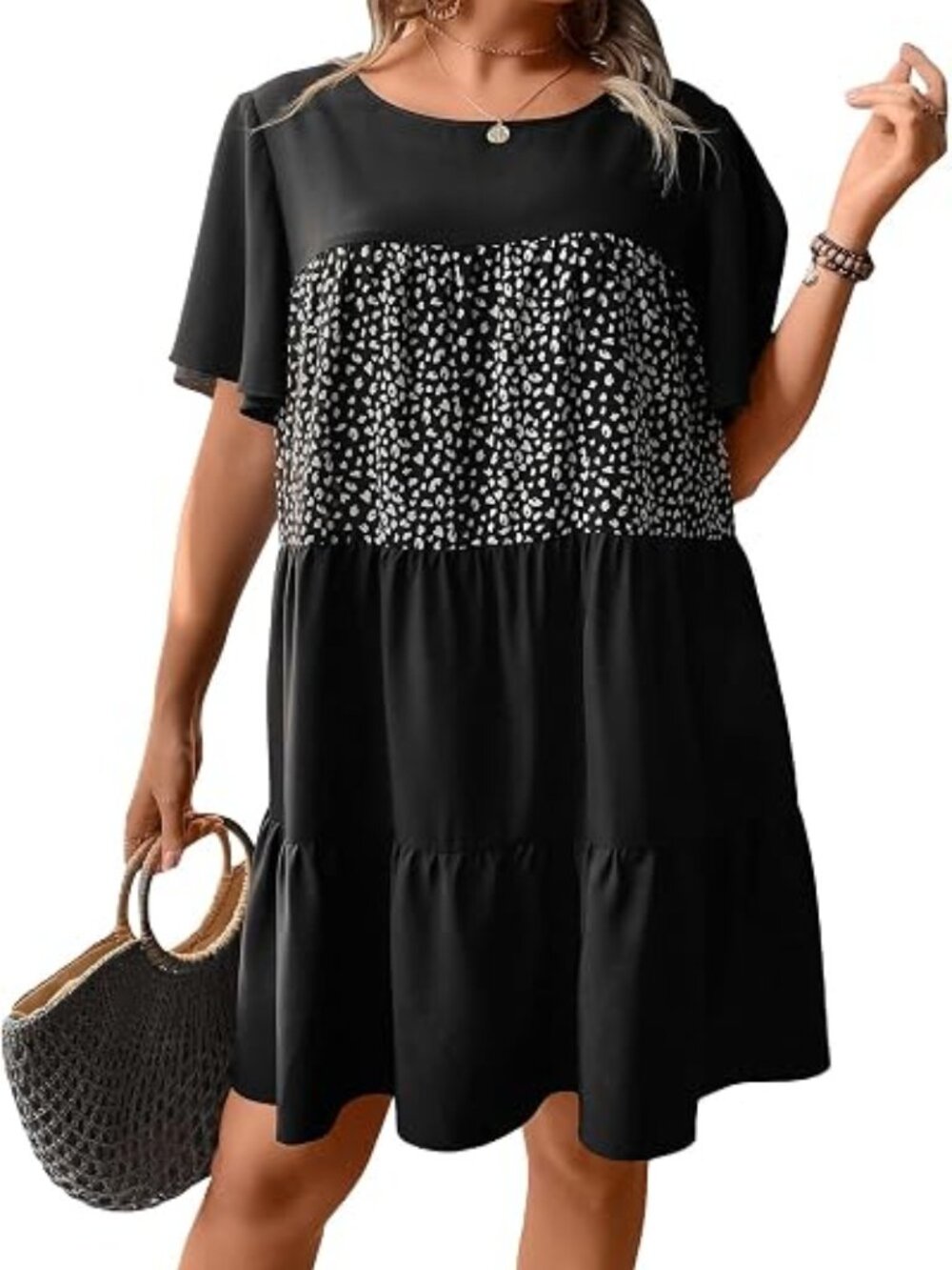 Women's Short Sleeve Ruffle Hem Dress